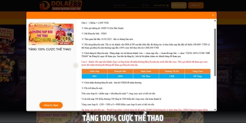 Khuyến mại DOLA789 thưởng thêm 1% trên mỗi lần nạp